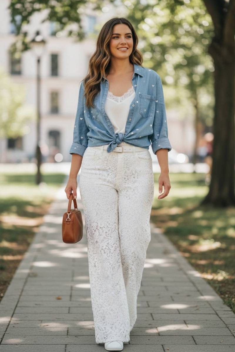 Grossiste de vêtements qui vend des jeans en grande taille avec de la dentelle pour le printemps 2026, à Nice